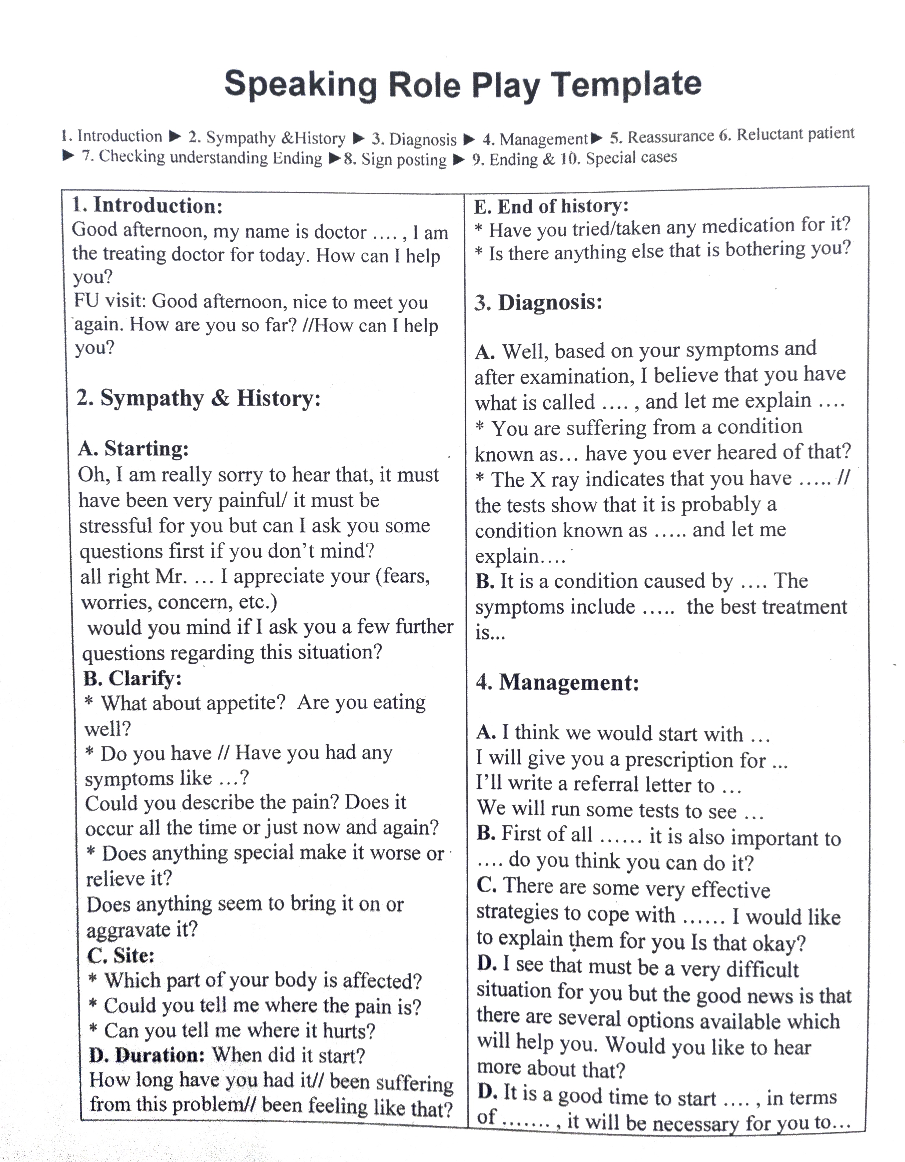 OET Speaking Roleplay Template 1